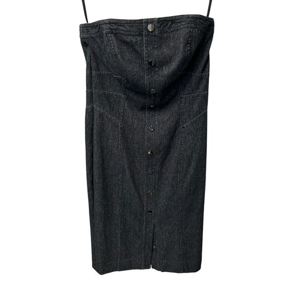 Etcetera Black Denim Snap Button Front Cotton Blend Strapless Dress Womens 0 - Picture 1 of 5
